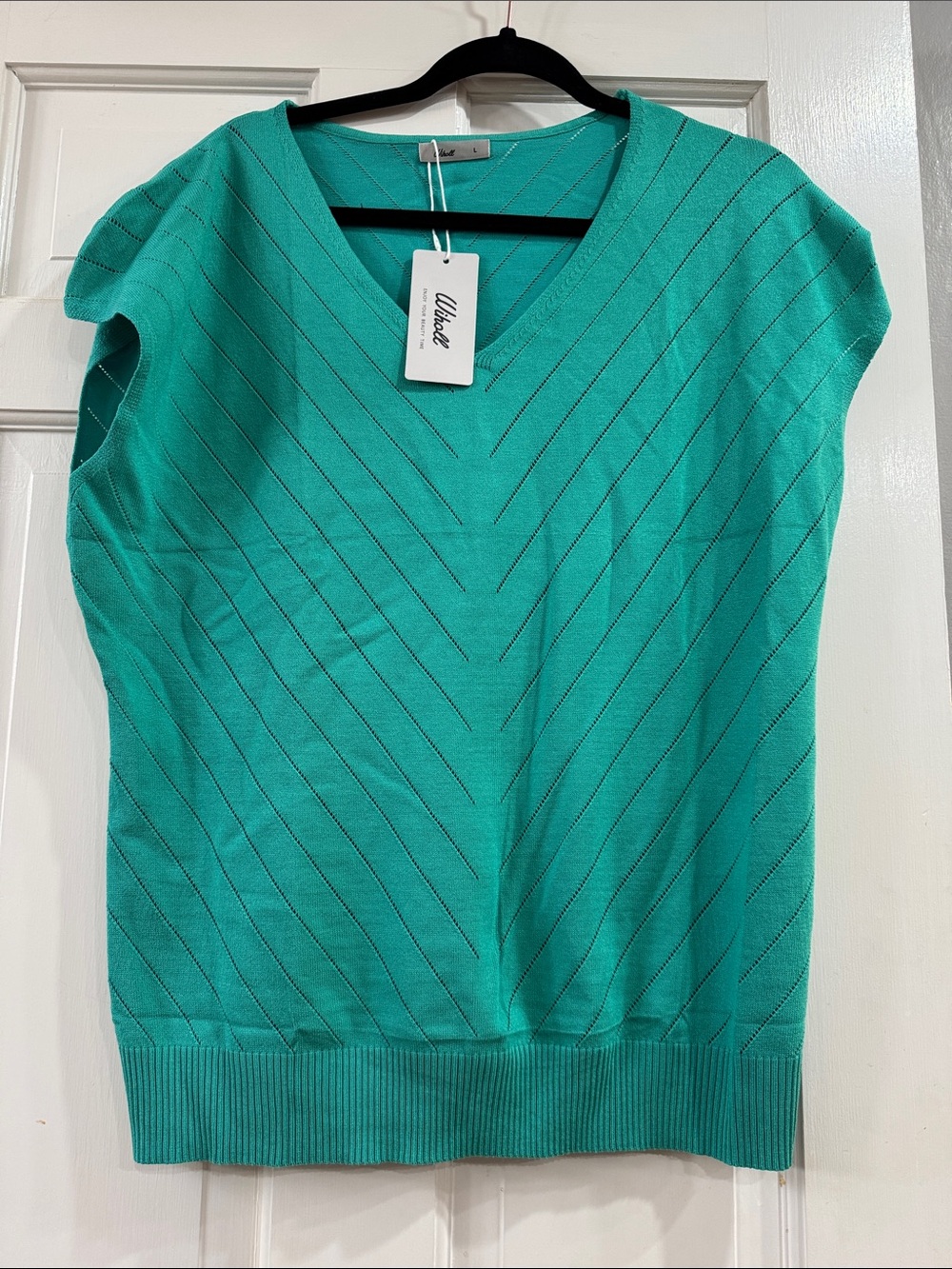 Wiholl Teal V-Neck Short Sleeve Knit Top